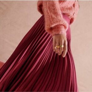 Sezane Pleated Midi Skirt in Berry Plum